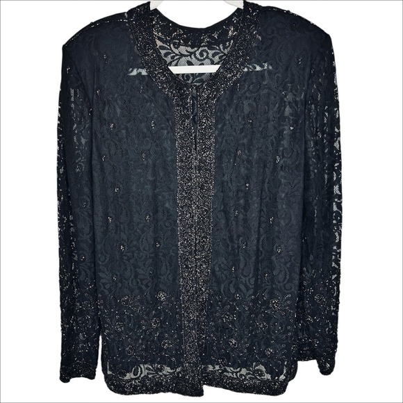 Unbranded Jackets & Blazers - Beaded Lace Jacket Black 18W 1X Formal‎ Event Party Wedding Guest Black Tie Gala